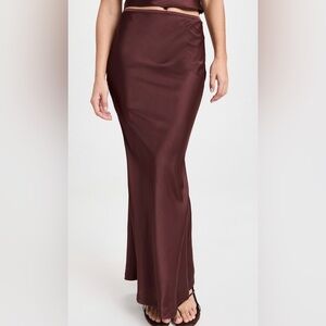 LIONESS HUDSON CHOCOLATE BROWN SILKY MAXI SKIRT WOMENS  SZ LARGE